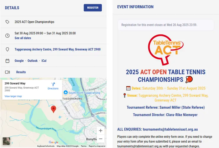 2025 ACT Open Table Tennis Championships